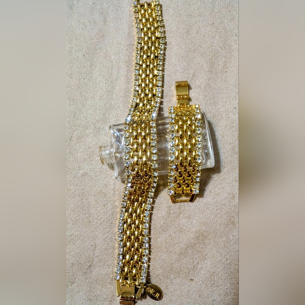 Vintage KJL Kenneth Jay Lane Gold Rhinestone Bracelet + Extender